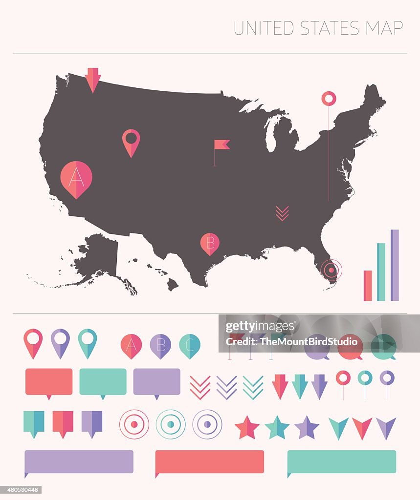 High detailed United States map info graphics flat