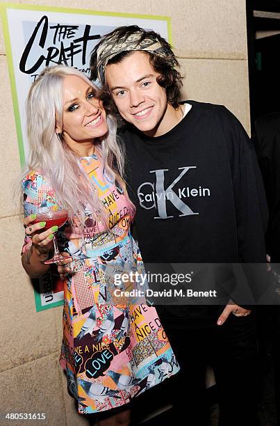 Lou Teasdale and Harry Styles attend the Fudge Urban Lou Teasdale Book Launch party on March 25, 2014 in London, United Kingdom.