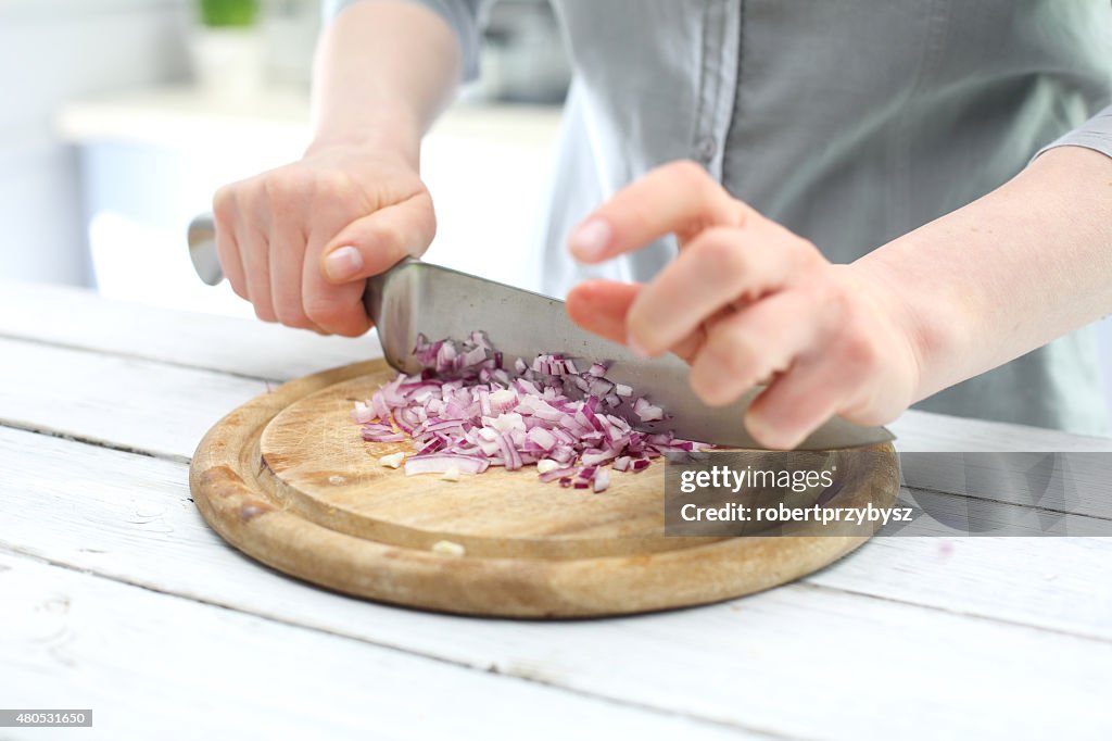 Chopping onions for salads