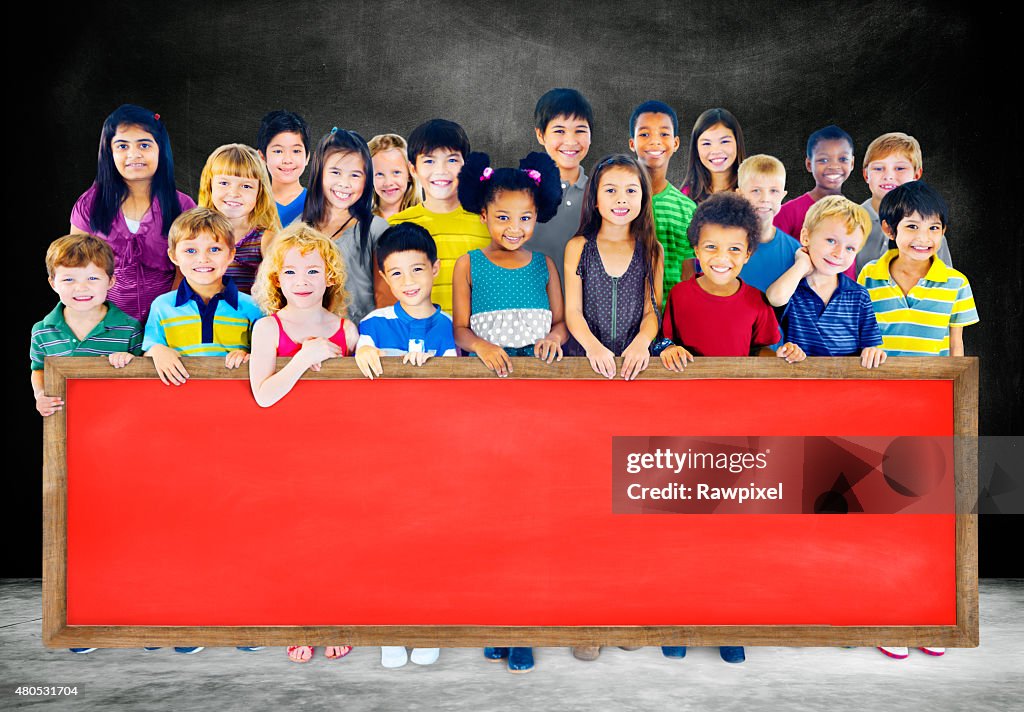 Diversity Friendship Group of Kids Education Blackboard Concept