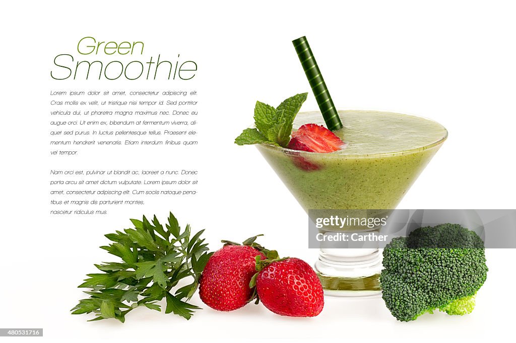 Healthy Green Smoothie with Fresh Fruit and Vegatables Isolated