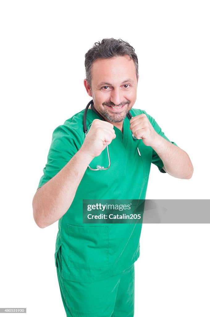 Male doctor in fighting position