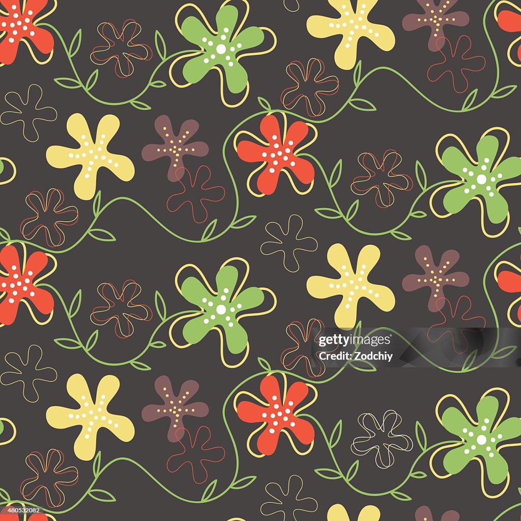 Seamless pattern of hand drawn summer flowers