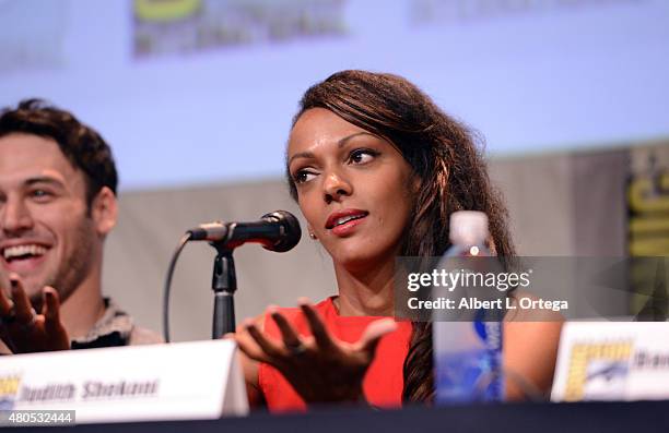 Actress Judith Shekoni speaks onstage at the "Heroes Reborn" exclusive extended trailer and panel during Comic-Con International 2015 at the San...
