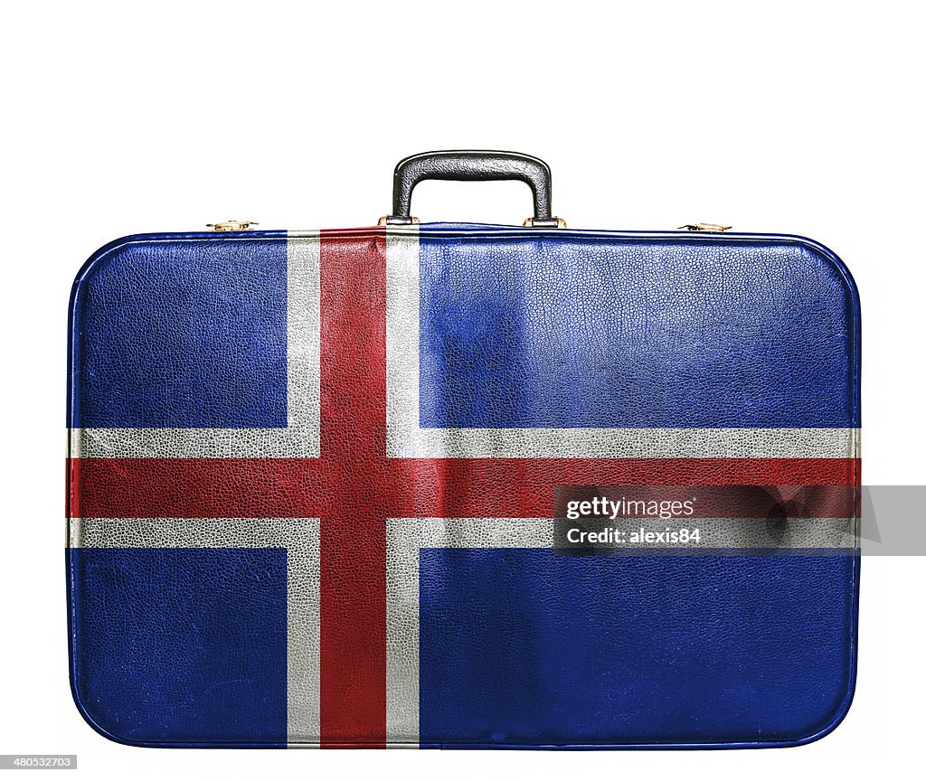 Vintage Reisetasche mit Flagge von Island