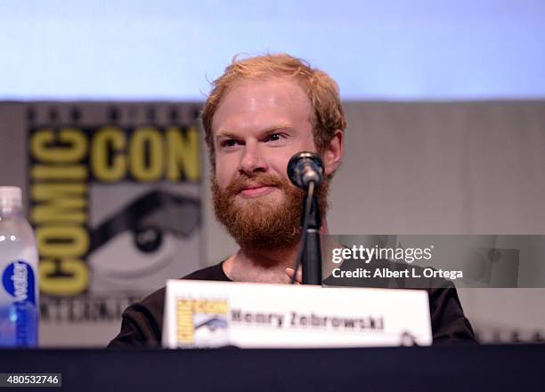 Actor Henry Zebrowski speaks onstage at the "Heroes Reborn" exclusive extended trailer and panel during Comic-Con International 2015 at the San Diego...