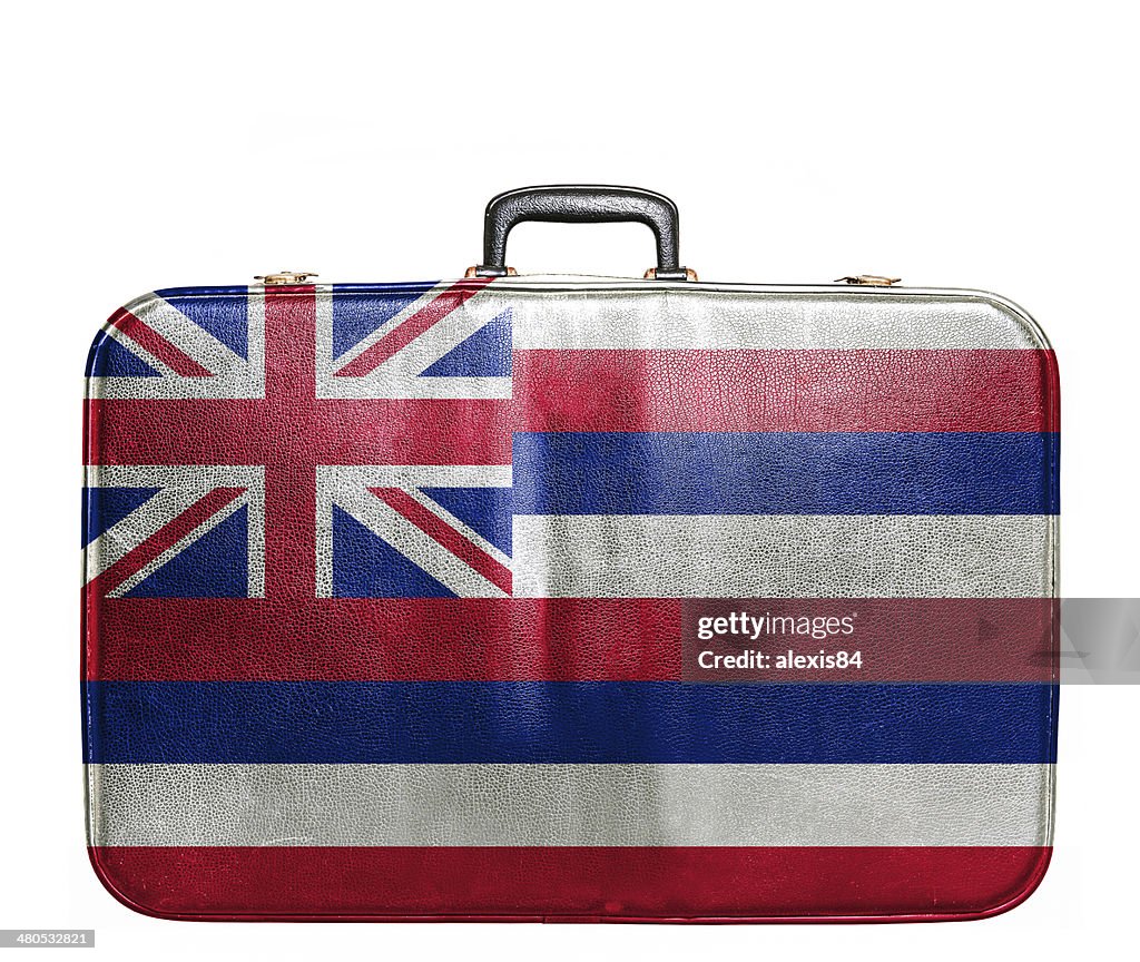 Vintage travel bag with flag of Hawaii