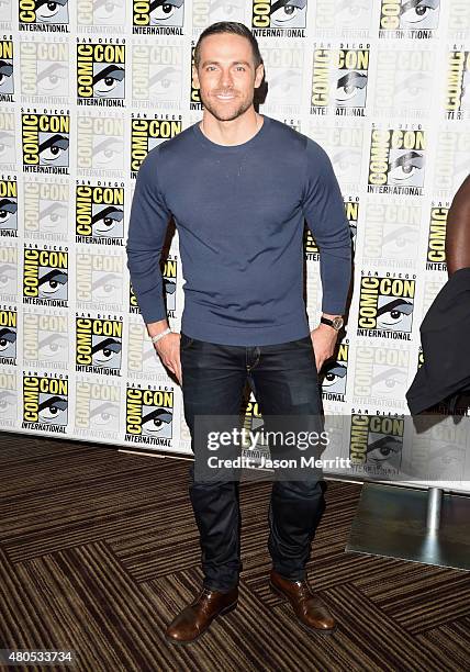 Actor Dylan Bruce attends "Heroes Reborn" Press Room during Comic-Con International 2015 at Hilton Bayfront on July 12, 2015 in San Diego, California.