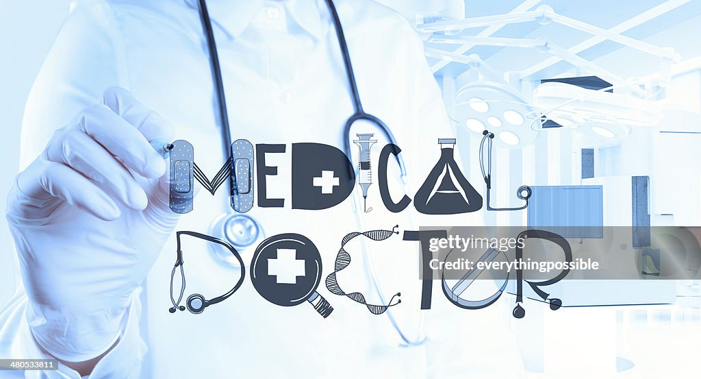 Doctor hand drawing design word MEDICAL DOCTOR as concept