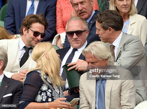 Bradley Cooper, Francois-Henri Pinault and Benedict Cumberbatch attend day 13 of the Wimbledon Tennis Championships at Wimbledon on July 12, 2015 in...