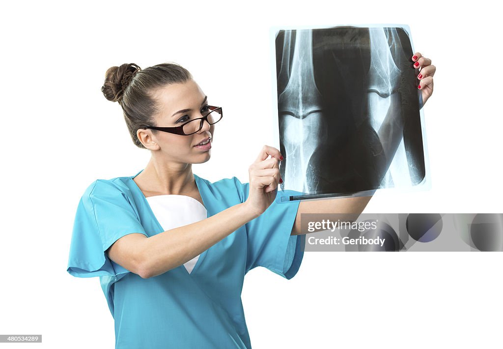 Beautiful radiologist, with X-ray image