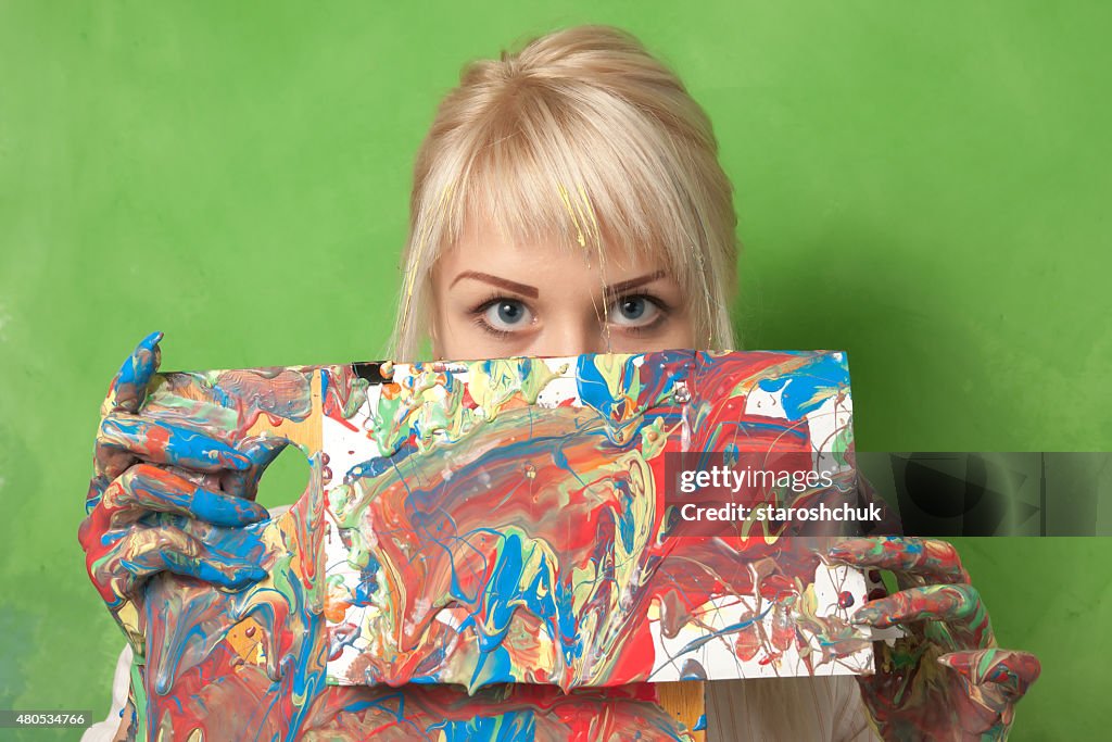 Attractive Painter and Her Painting