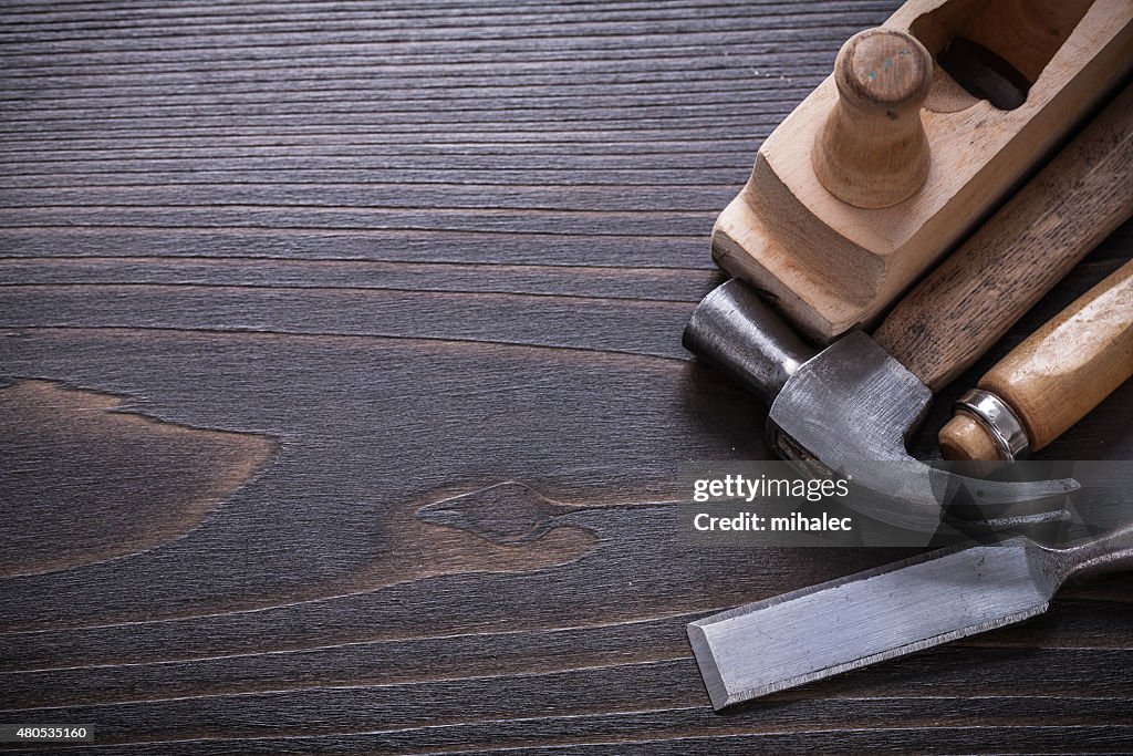 Copy space image of carpenters tools on vintage wooden