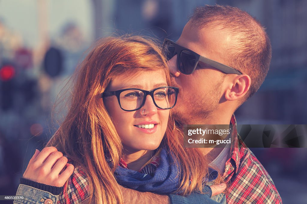 Couple enjoying outdoors in a urban surroundings.