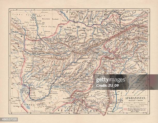 afghanistan, lithograph, published in 1881 - afghanistan map stock illustrations