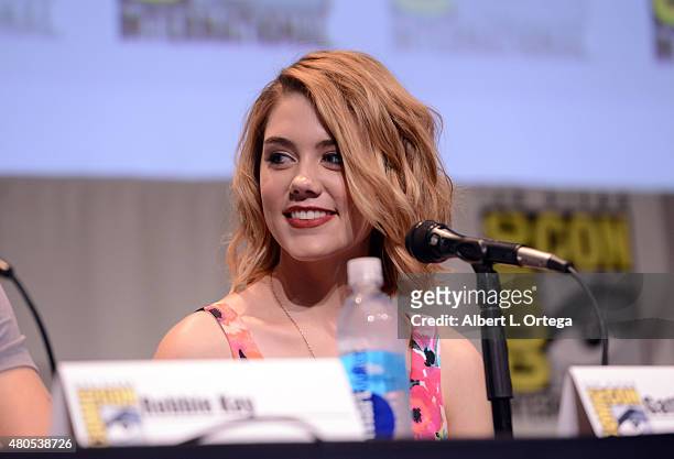 Actress Gatlin Green speaks onstage at the "Heroes Reborn" exclusive extended trailer and panel during Comic-Con International 2015 at the San Diego...