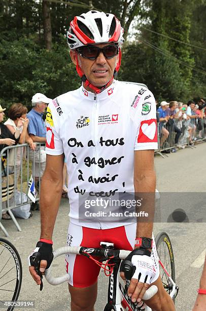 Paul Belmondo participates at a charity event benefitting 'Mecenat Chirurgie Cardiaque', riding the same stage as the professionals, an hour before...