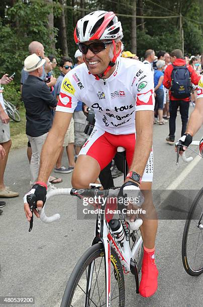 Paul Belmondo participates at a charity event benefitting 'Mecenat Chirurgie Cardiaque', riding the same stage as the professionals, an hour before...