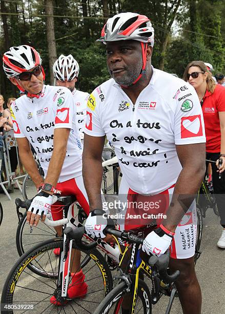 Paul Belmondo and Basile Boli participate at a charity event benefitting 'Mecenat Chirurgie Cardiaque', riding the same stage as the professionals,...