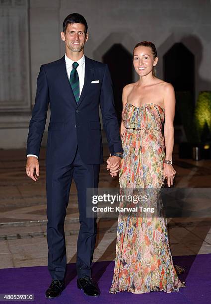 Novak Djokovic and wife Jelena attend the Wimbledon Champions Dinner at The Guildhall on July 12, 2015 in London, England.