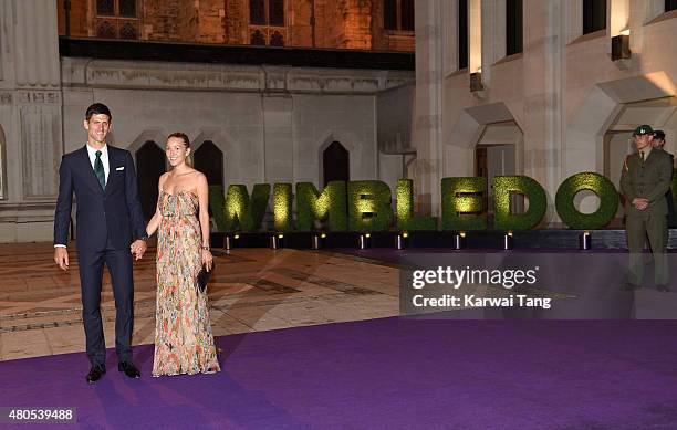 Novak Djokovic and wife Jelena attend the Wimbledon Champions Dinner at The Guildhall on July 12, 2015 in London, England.