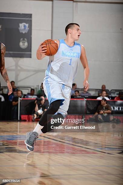 Nikola Jokic of the Denver Nuggets dribbles the ball against the Sacramento Kings on July 12, 2015 at the Cox Pavilion in Las Vegas, Nevada. NOTE TO...