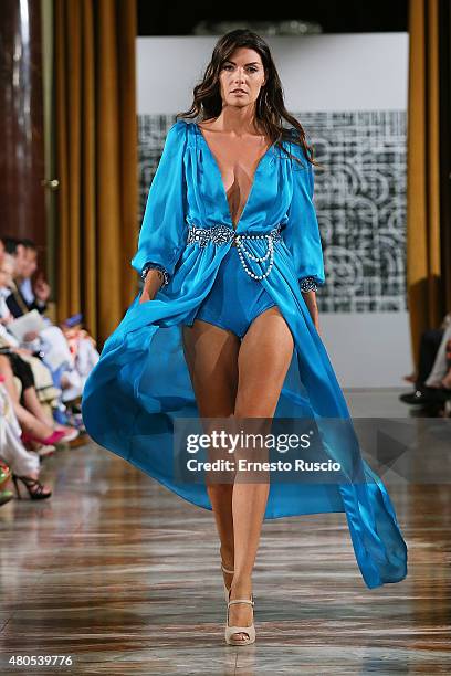 Model walks during the Michelle Salins fashion show, as a part of AltaRoma AltaModa Fashion Week Fall/Winter 2015/16 at ST Regis Hotel on July 12,...