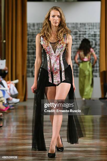 Model walks during the Michelle Salins fashion show, as a part of AltaRoma AltaModa Fashion Week Fall/Winter 2015/16 at ST Regis Hotel on July 12,...