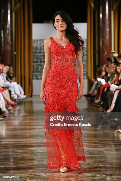 Model walks during the Elvio Acevedo fashion show, as a part of AltaRoma AltaModa Fashion Week Fall/Winter 2015/16 at ST Regis Hotel on July 12, 2015...