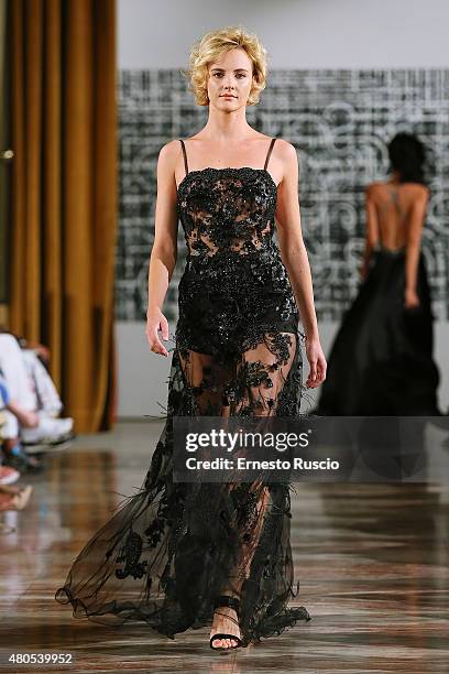 Model walks during the Elvio Acevedo fashion show, as a part of AltaRoma AltaModa Fashion Week Fall/Winter 2015/16 at ST Regis Hotel on July 12, 2015...