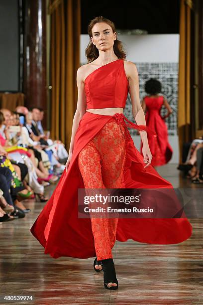 Model walks during the Michelle Salins fashion show, as a part of AltaRoma AltaModa Fashion Week Fall/Winter 2015/16 at ST Regis Hotel on July 12,...