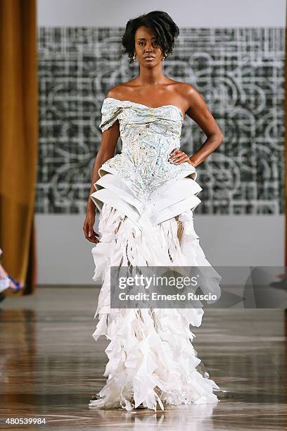 Model walks during the Hendrik Vermeulen fashion show, as a part of AltaRoma AltaModa Fashion Week Fall/Winter 2015/16 at ST Regis Hotel on July 12,...