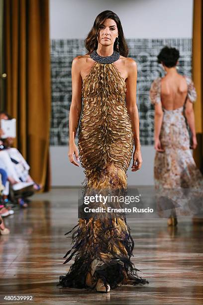 Model walks during the Hendrik Vermeulen fashion show, as a part of AltaRoma AltaModa Fashion Week Fall/Winter 2015/16 at ST Regis Hotel on July 12,...