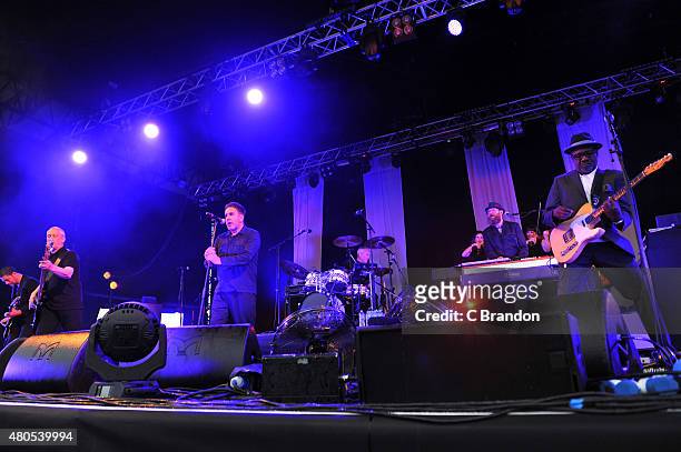 Horace Panter, Terry Hall, John Bradbury and Lynval Golding of The Specials perform on stage during Kew The Music at Kew Gardens on July 12, 2015 in...