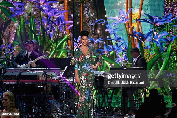 Miss USA 2010 Rima Fakih poses onstage at the 2015 Miss USA Pageant Only On ReelzChannel at The Baton Rouge River Center on July 12, 2015 in Baton...