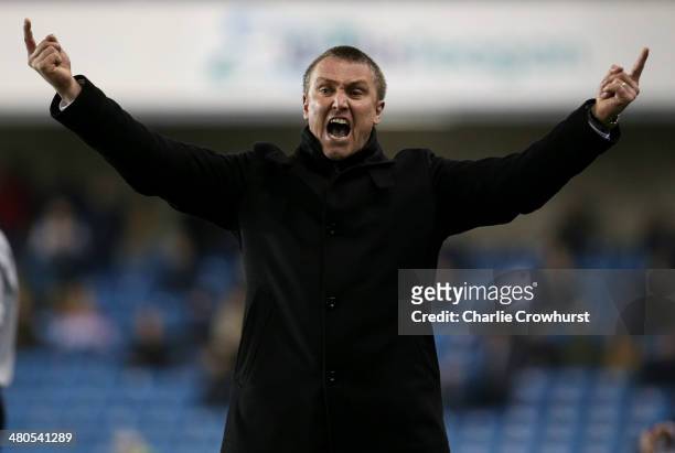 Birmingham manager Lee Clark shouts from the touch line during the Sky Bet Championship match between Millwall and Birmingham City at The Den on...