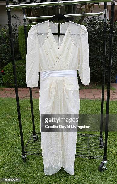 Designer Zandra Rhodes' handmade dress worn by Princess Diana at a 1987 benefit is up for auction at Nate D. Sanders Auctions on March 25, 2014 in...
