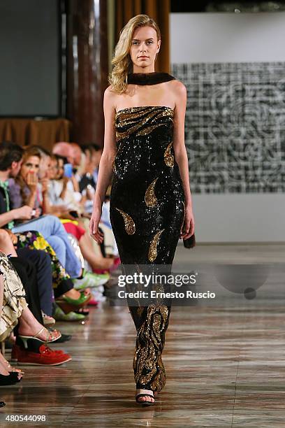 Model walks during the Tahm Couture fashion show, as a part of AltaRoma AltaModa Fashion Week Fall/Winter 2015/16 at ST Regis Hotel on July 12, 2015...