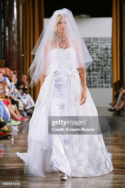 Model walks during the Tahm Couture fashion show, as a part of AltaRoma AltaModa Fashion Week Fall/Winter 2015/16 at ST Regis Hotel on July 12, 2015...