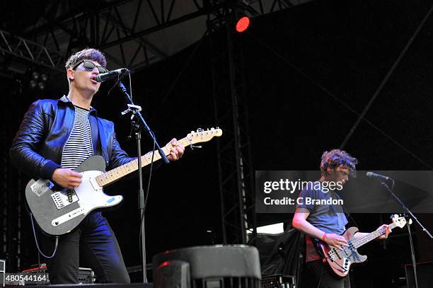 Luke Fenlon and Tom Shields of Sugarmen perform on stage during Kew The Music at Kew Gardens on July 12, 2015 in London, England.