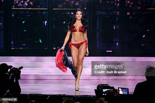 Miss Texas Ylianna Guerra poses onstage at the 2015 Miss USA Pageant Only On ReelzChannel at The Baton Rouge River Center on July 12, 2015 in Baton...