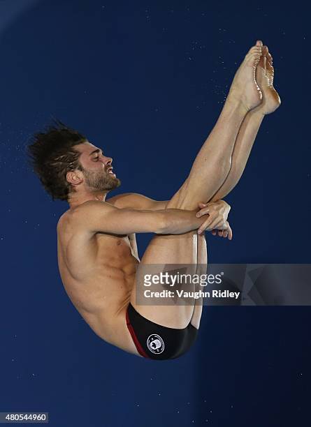 Maxim Bouchard of Canada competes in the Men's 10m Platform Final during the Toronto 2015 Pan Am Games at the CIBC Aquatic Centre on July 12, 2015 in...