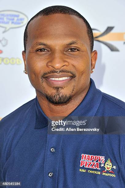 Former NFL player Eric King hosts the grand opening of Happy's Pizza on July 12, 2015 in Los Angeles, California.