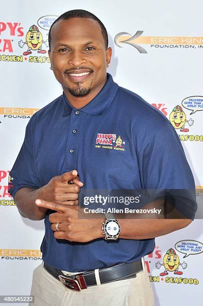 Former NFL player Eric King hosts the grand opening of Happy's Pizza on July 12, 2015 in Los Angeles, California.