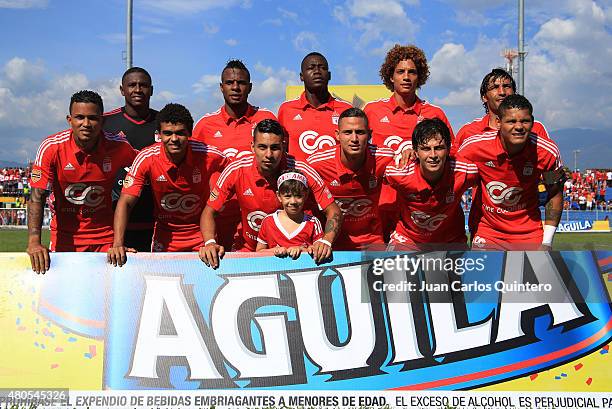 Players of America de Cali pose for a team photo prior to a match between America de Cali and Bogota FC as part of 17th round of Torneo Aguila 2015...