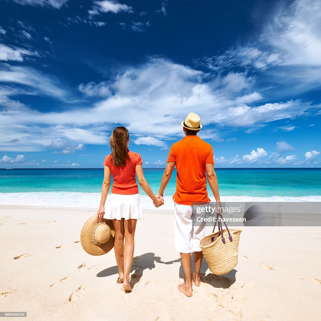 Couple on a beach at Seychelles