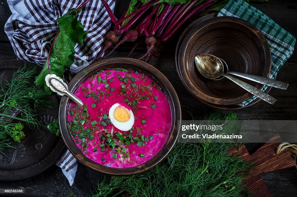 Russian cold soup with beetroot.