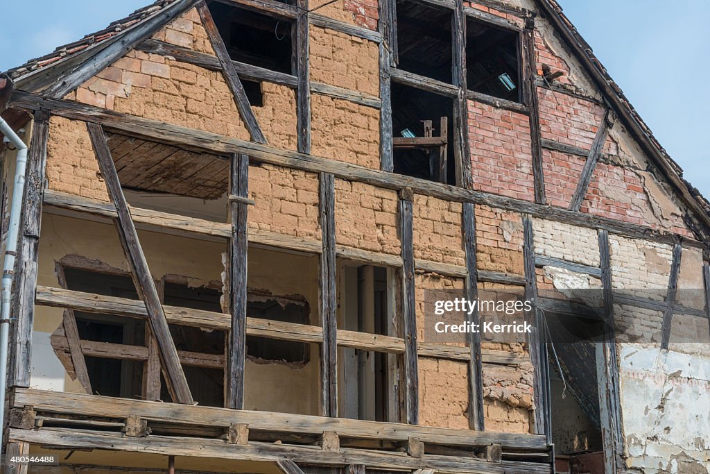 Abandoned half-timbered house