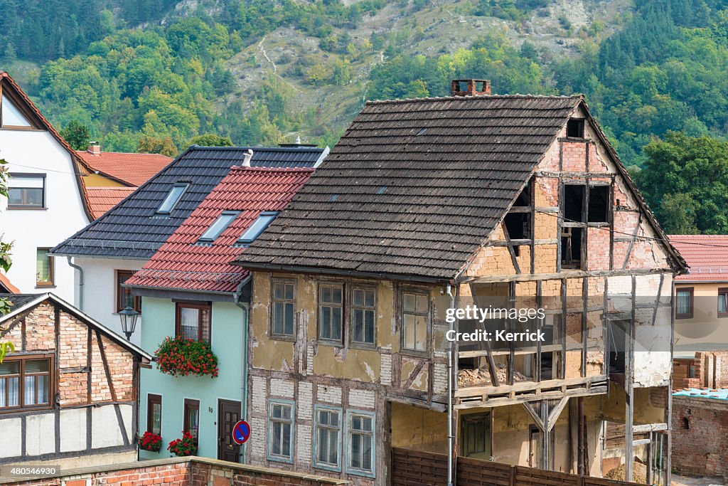 Abandoned half-timbered house