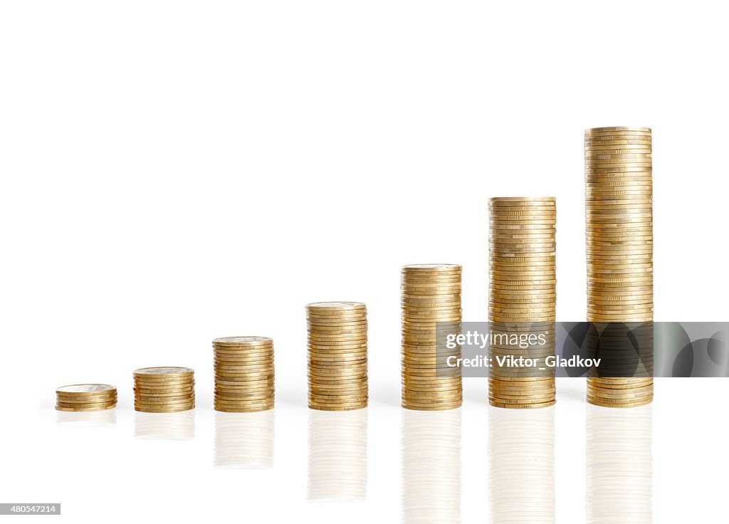 Coins stacks isolated on white